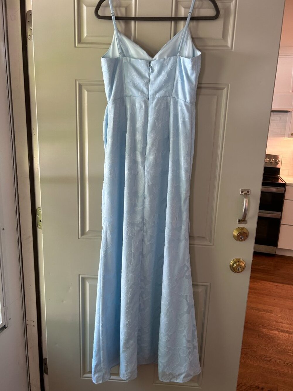 Azazie Maci Sky Blue Sheath Pleated Floral Burnout Dress - Picture 5 of 8